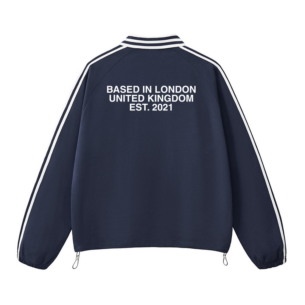 tiah contrast striped lapel collar sweatshirt