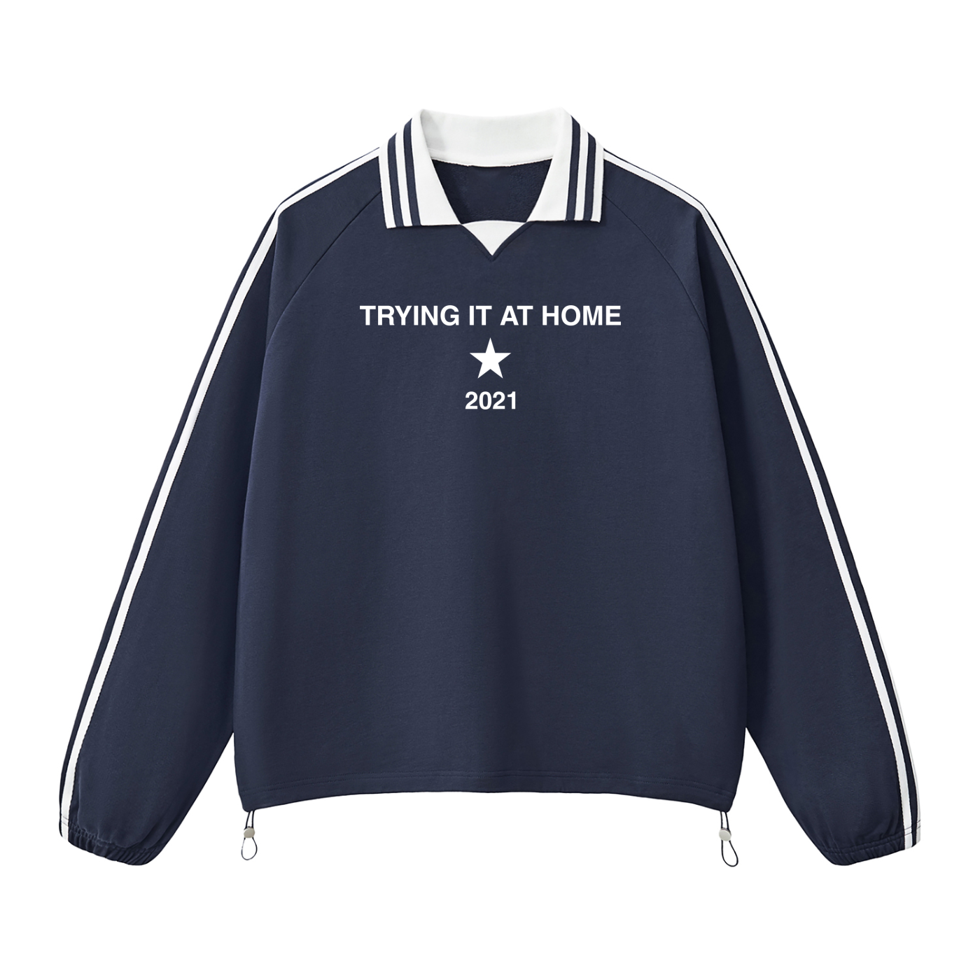 tiah contrast striped lapel collar sweatshirt